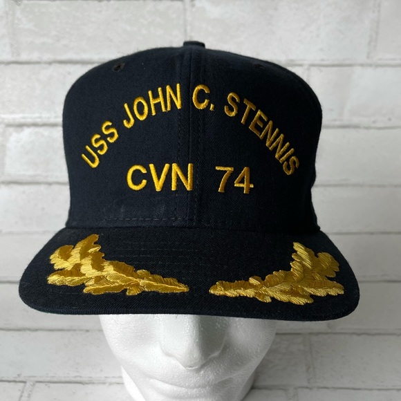 USS John C. Stennis CVN 74 Navy Blue Yellow Embroidered Military Cap Hat Snap - Picture 2 of 11